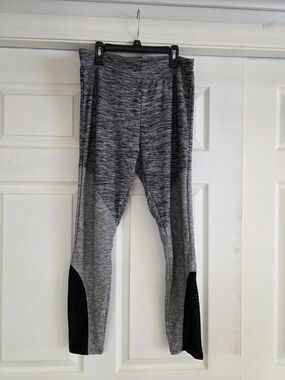 Heather Gray Active Leggings with Black Mesh Insets